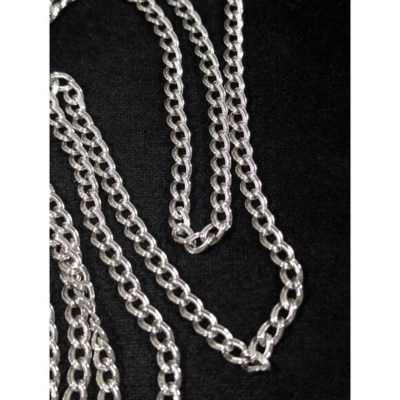 Vintage Monet Silver Tone Textured Curb Chain Link Long Opera Necklace 54 inches - Picture 11 of 12